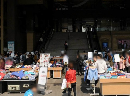 The stairs leading to E-Mart and other smaller shops
