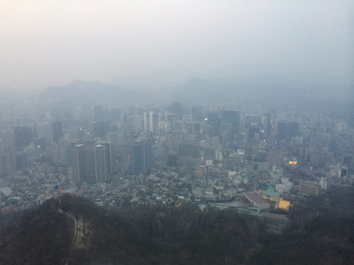 The view from Namsan Tower (unfortunately on a  foggy day)